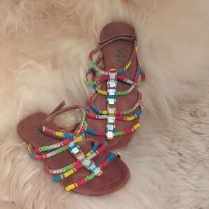 Colorful Beaded Suede Women's Sandals